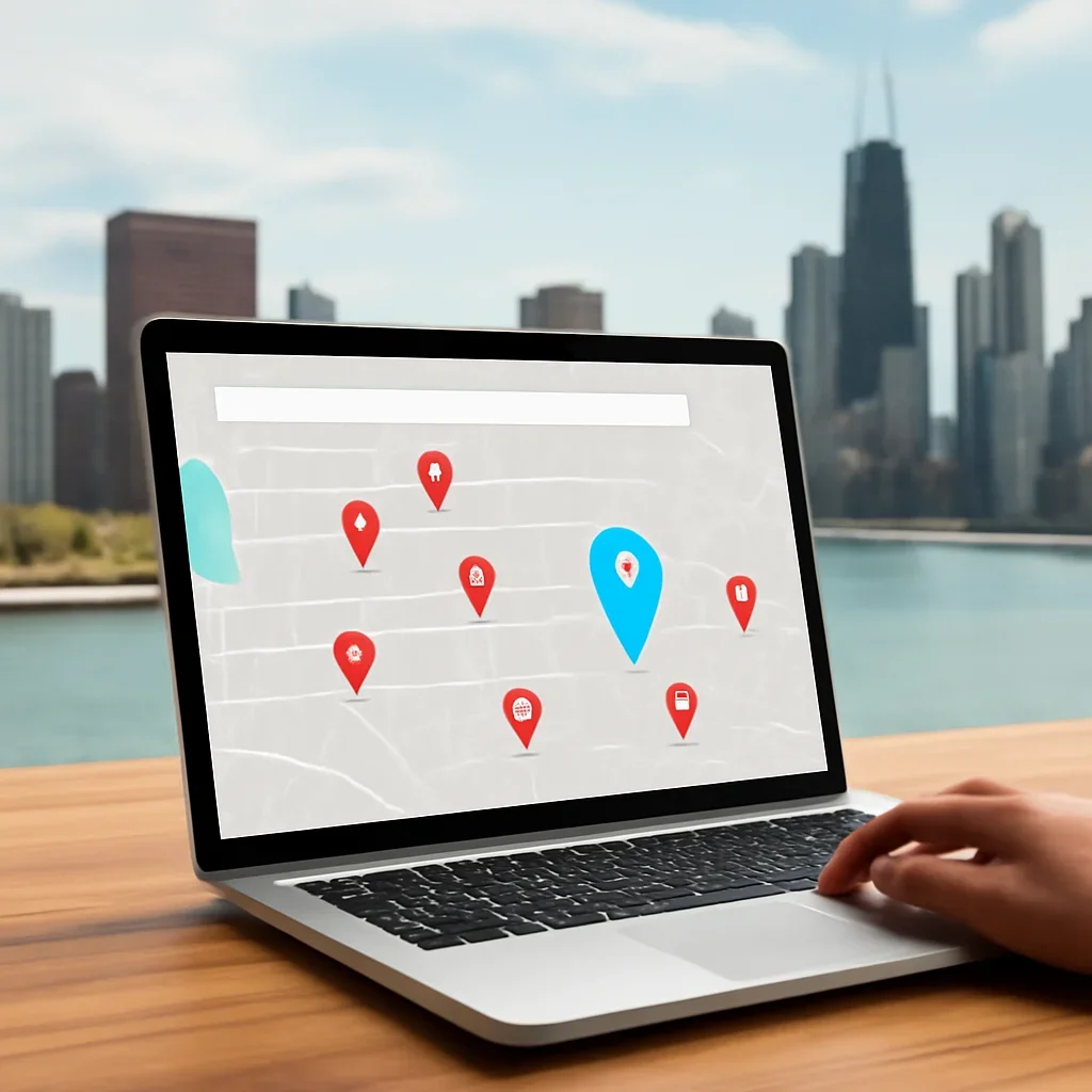 Chicago neighborhood search visibility shown on a local marketing map